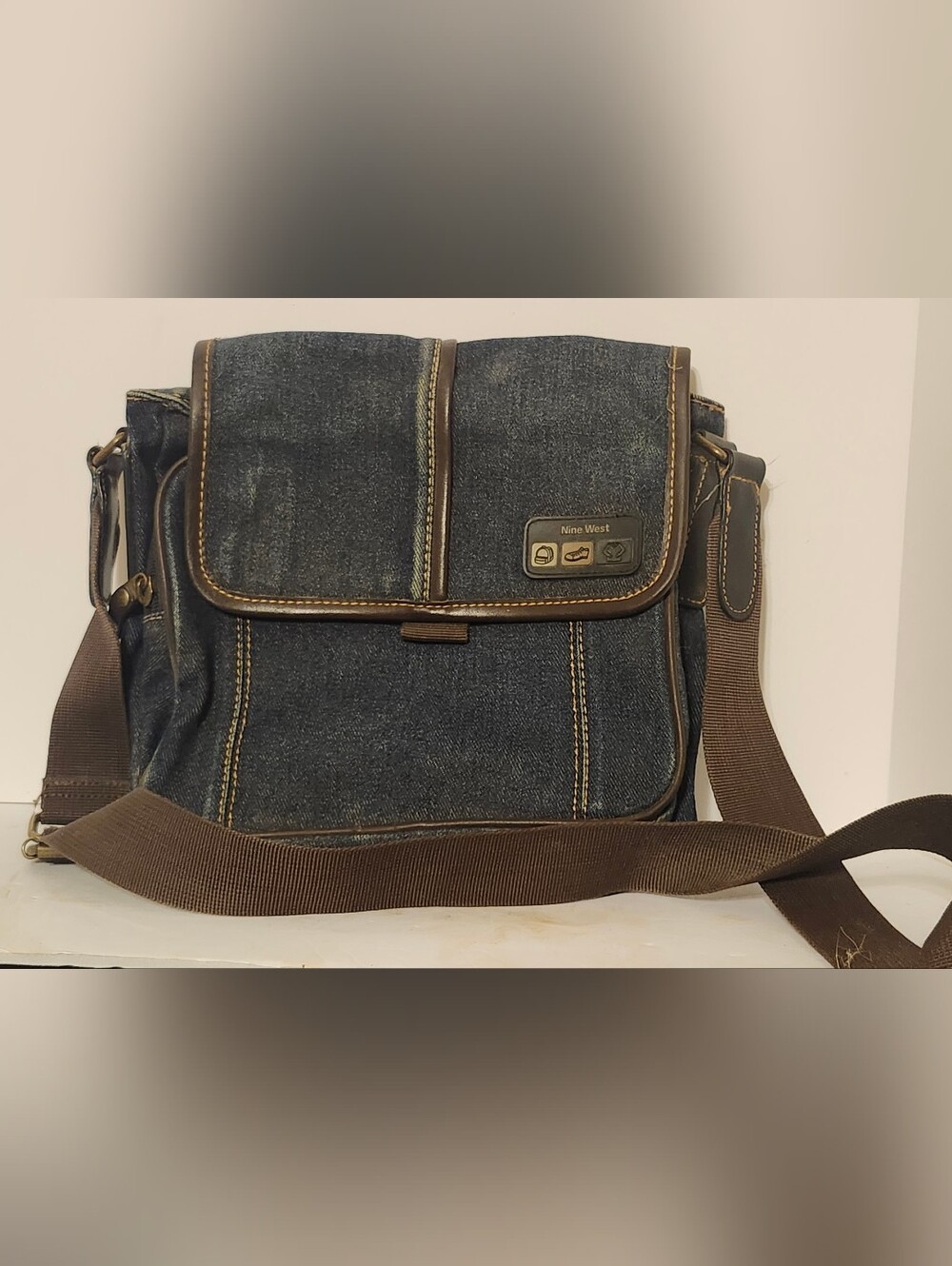 Nine West Denim Messenger Bag in Dark Blue